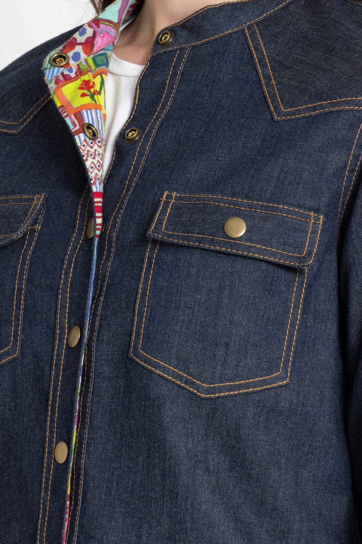 Benares USA Jaqueta Jeans Reversível de Marca Premium Exclusiva