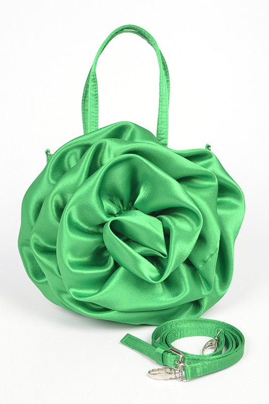 Oversize Satin Flower Top Handle Soft Clutch-5 Colors