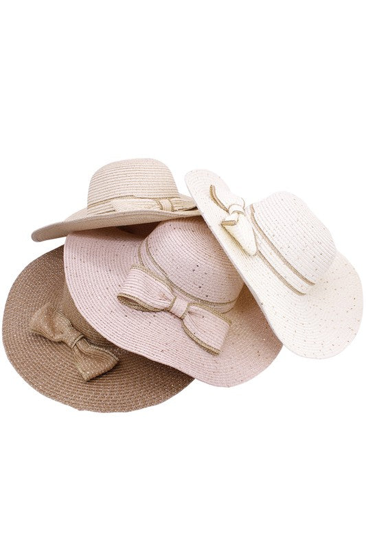 SCATTERED SEQUIN BOW STRAW HAT-4 COLORS