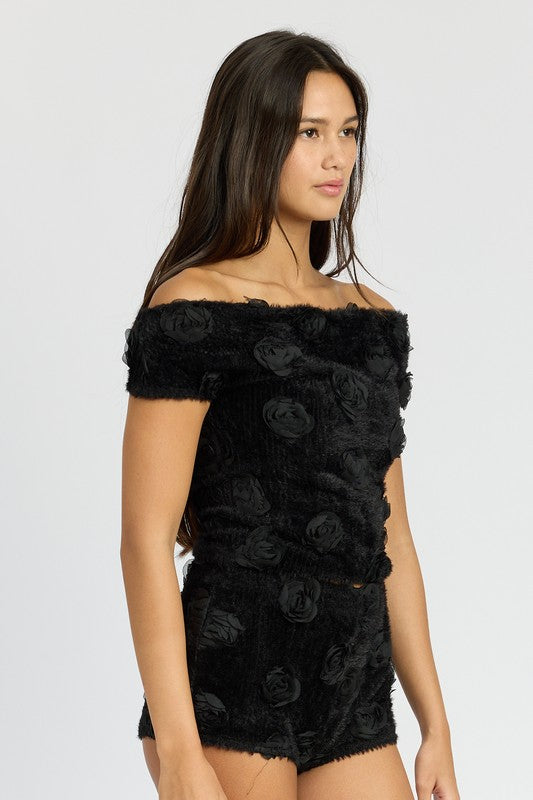 BLUSA CIGANINHA COM ROSA DE TECIDO