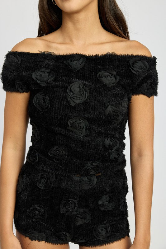 BLUSA CIGANINHA COM ROSA DE TECIDO