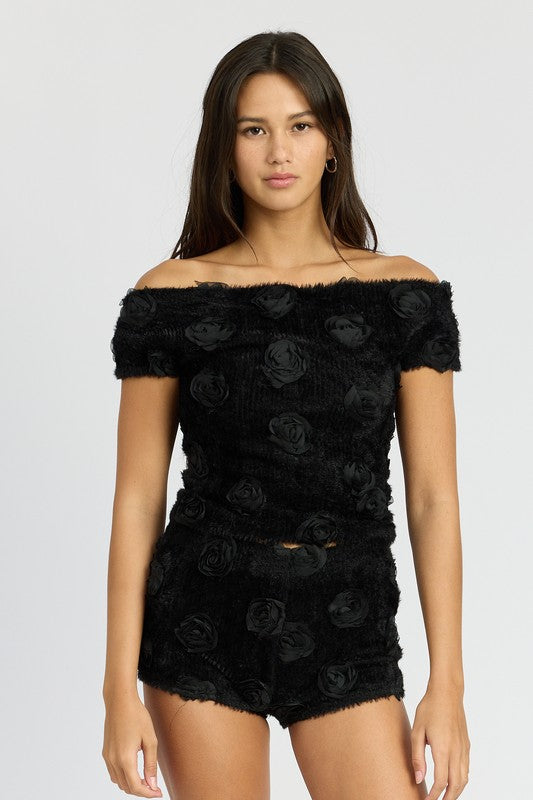 BLUSA CIGANINHA COM ROSA DE TECIDO