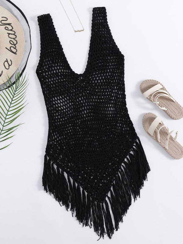 Swim Oasis Fringe Hem Crochet Cover Up-2 Colors