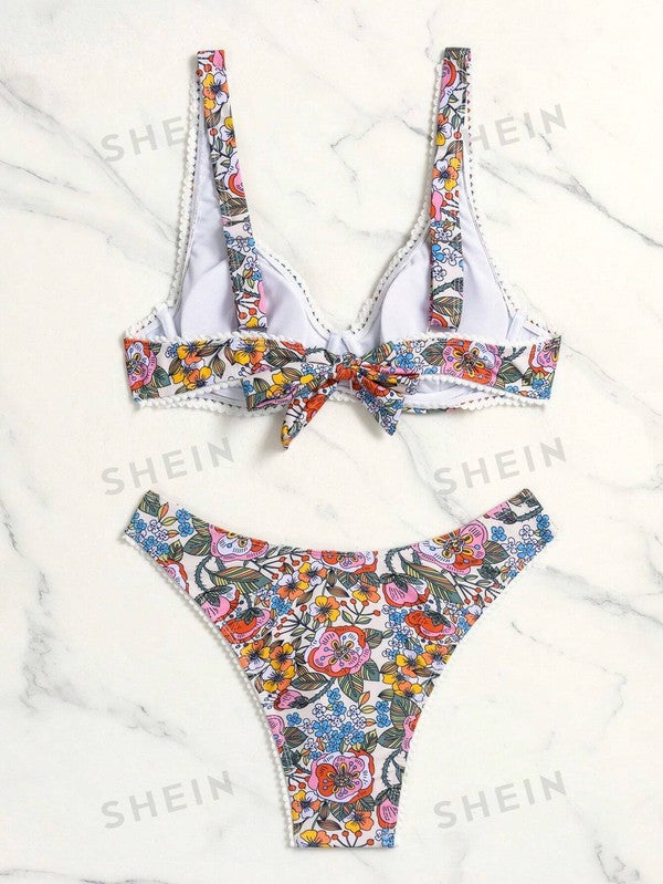 Printed Lace Two Piece Bikini Set-3 Colors