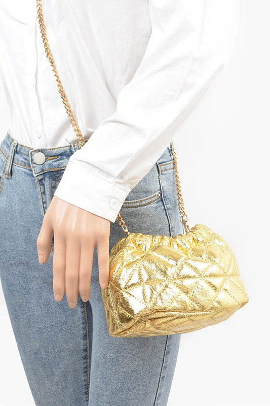 Metallic Quilted Convertible Bucket Swing Bag- 2 Colors