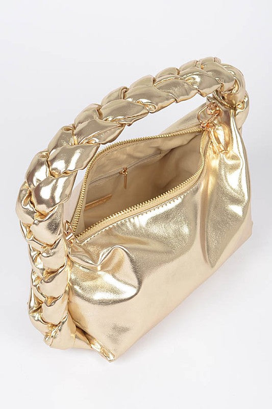 Metallic Braided Top Handle Convertible Bag- 2 Colors