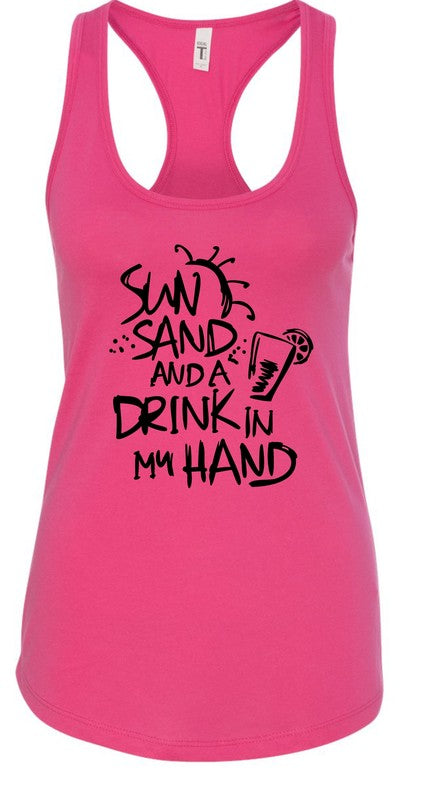 Sun Sand and a Drink in Hand Summer Graphic Tank-7 Colors