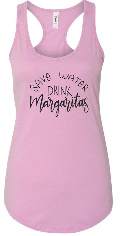 "Save Water Drink Margaritas" Summer Graphic Tank-7 Colors