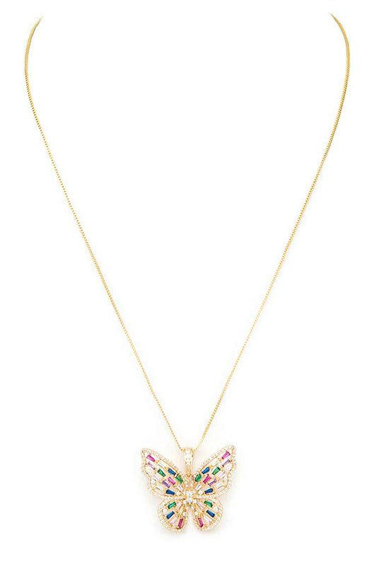 Cubic Zirconia Butterfly Pendant Necklace- 3 Colors