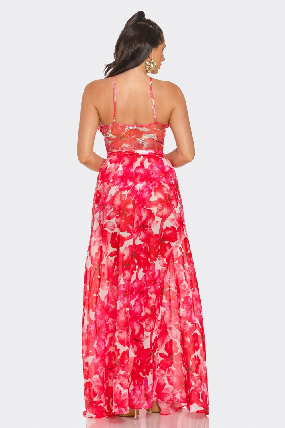 Valencia 3D Flower Bodysuit Top & Maxi Skirt Set