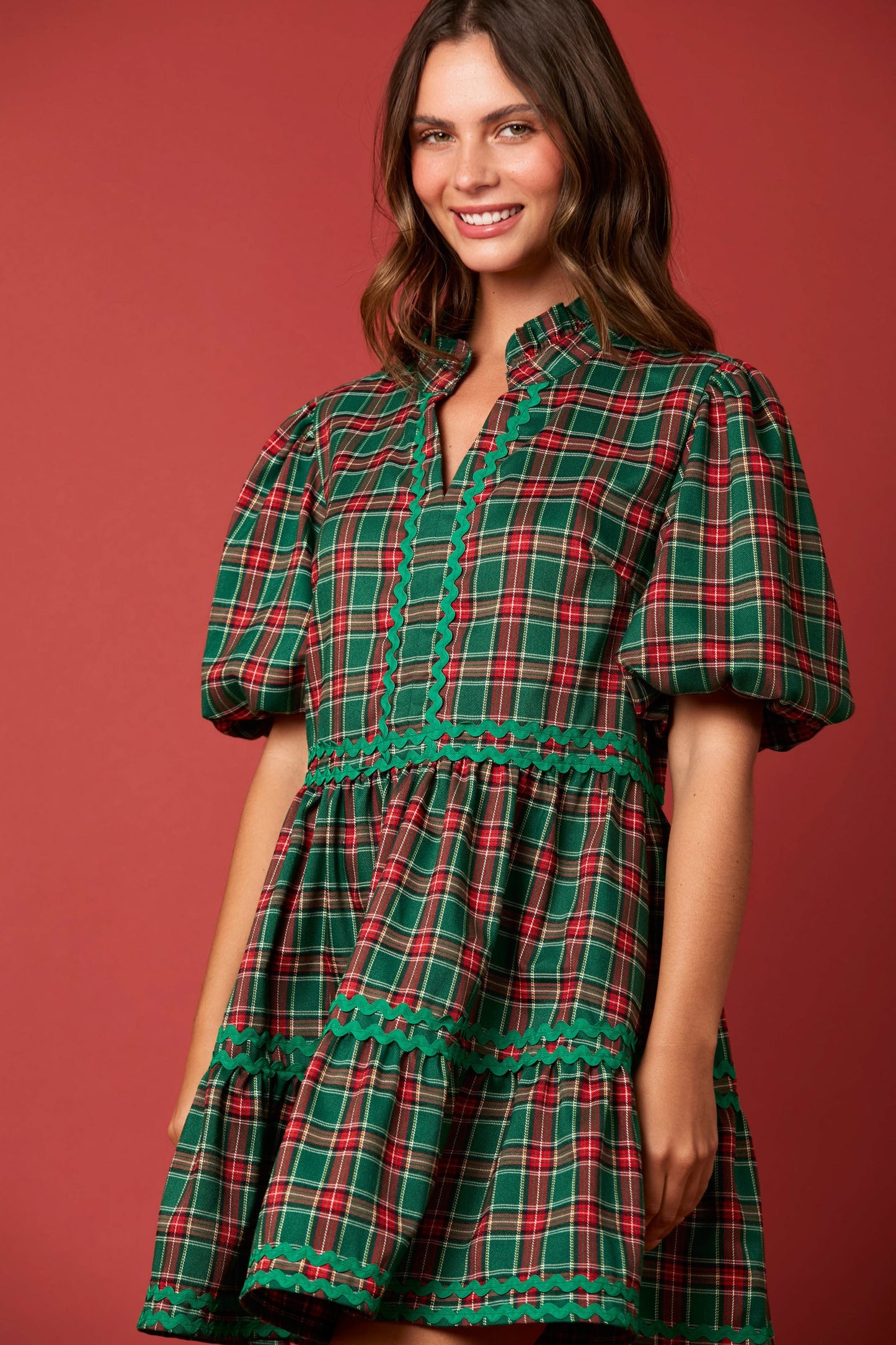 Christmas Plaid Mini Tiered Dress- PreOrder