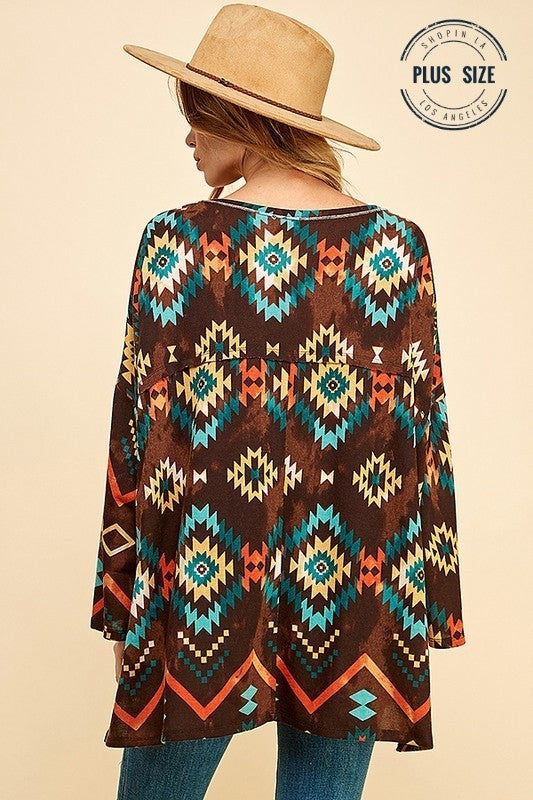Women's Plus Size Aztec Print Reverse Seam Tunic