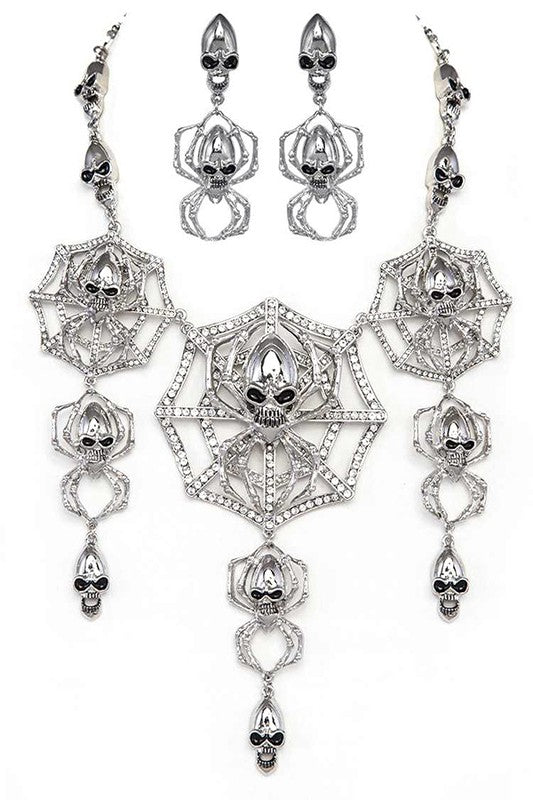 Crystal Spiderweb Statement Necklace Set- 2 Colors