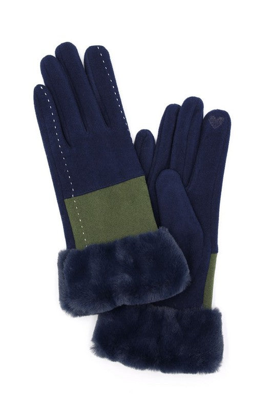 Faux Suede Fur Cuff Winter Gloves- 4 Colors