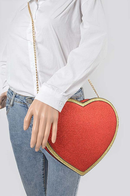 Glitter Heart Shape Novelty Crossbody Bag- 3 Colors