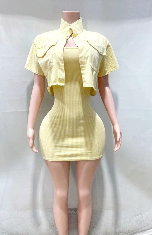 Give Me Some Sunshine Ribbed Dress & Jacket Set- Yellow