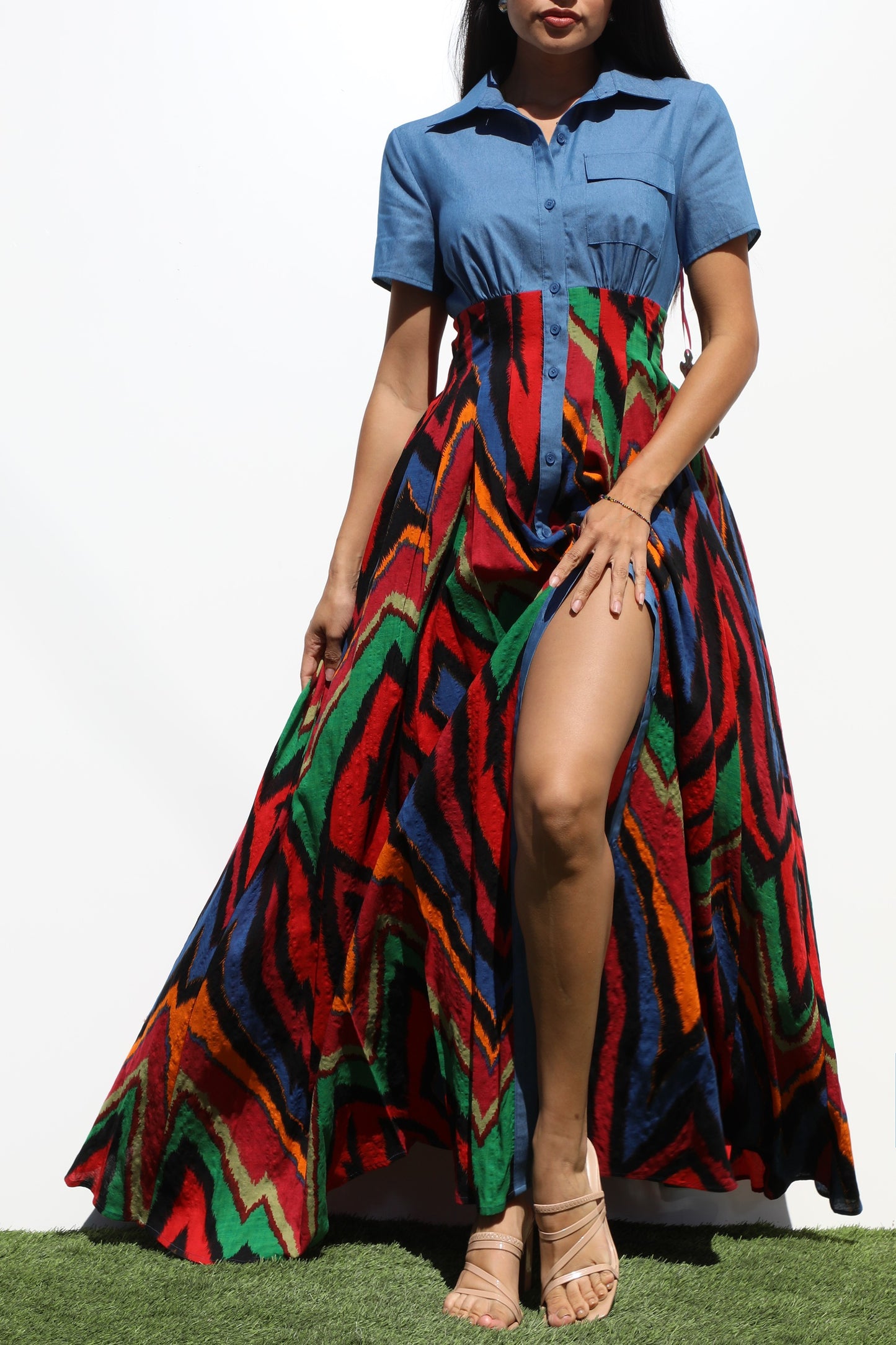 Just A Crush Mixed Fabric Maxi Dress