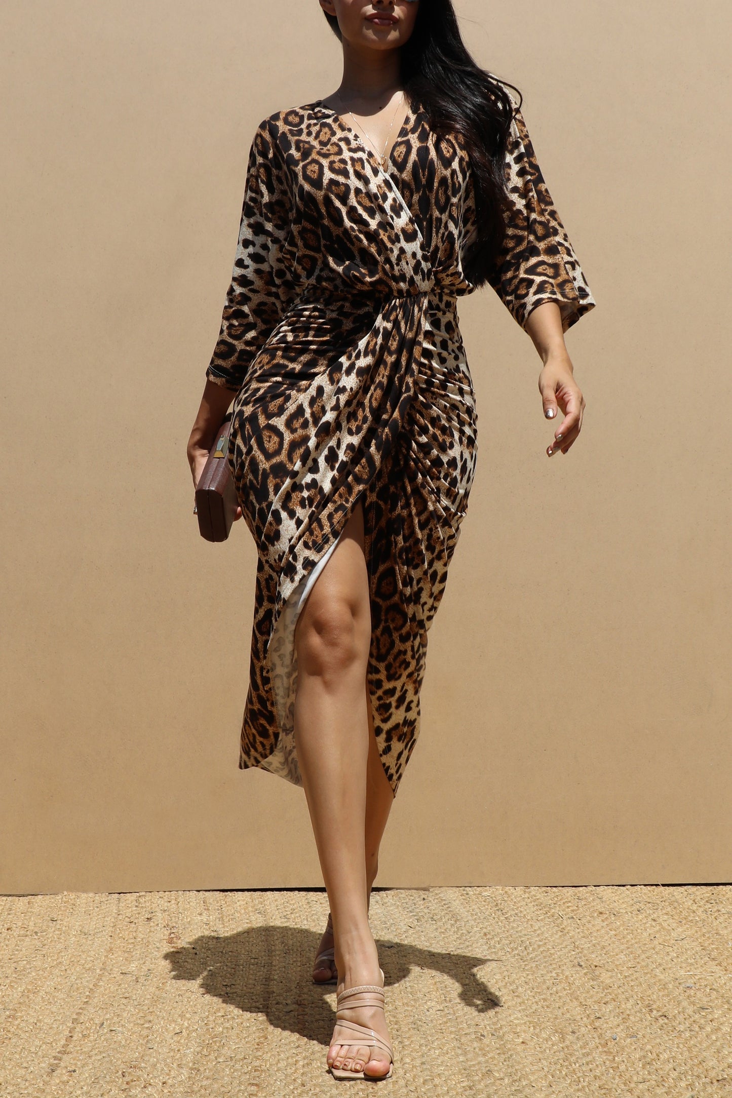 Animal Print Slit Midi Dress