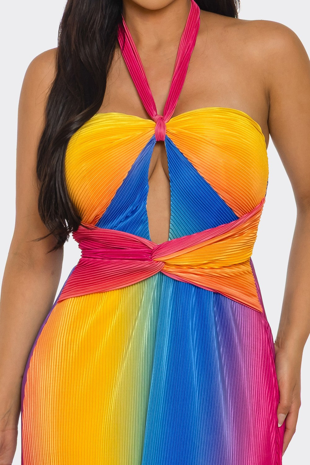 Halter Neck Tie Rainbow Maxi Dress