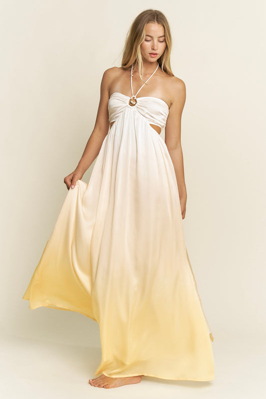 Ombre Seashell Trim Halter Neck Maxi Dress- Pineapple