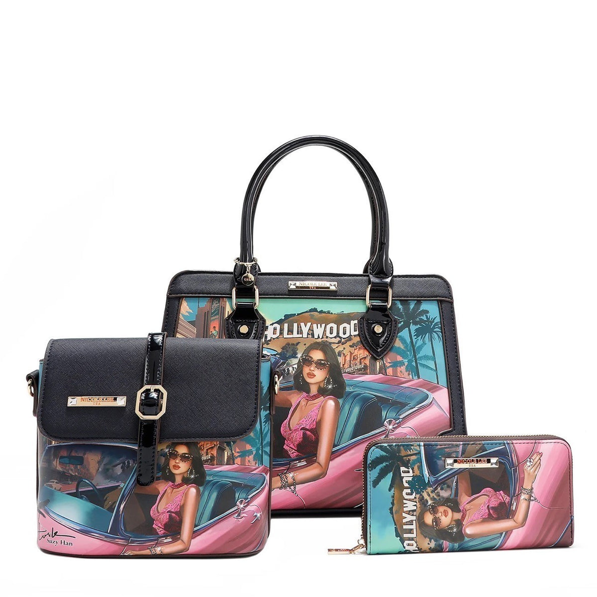 Authentic Nicole Lee USA "Hollywood Drive" 3 Piece Bag Set