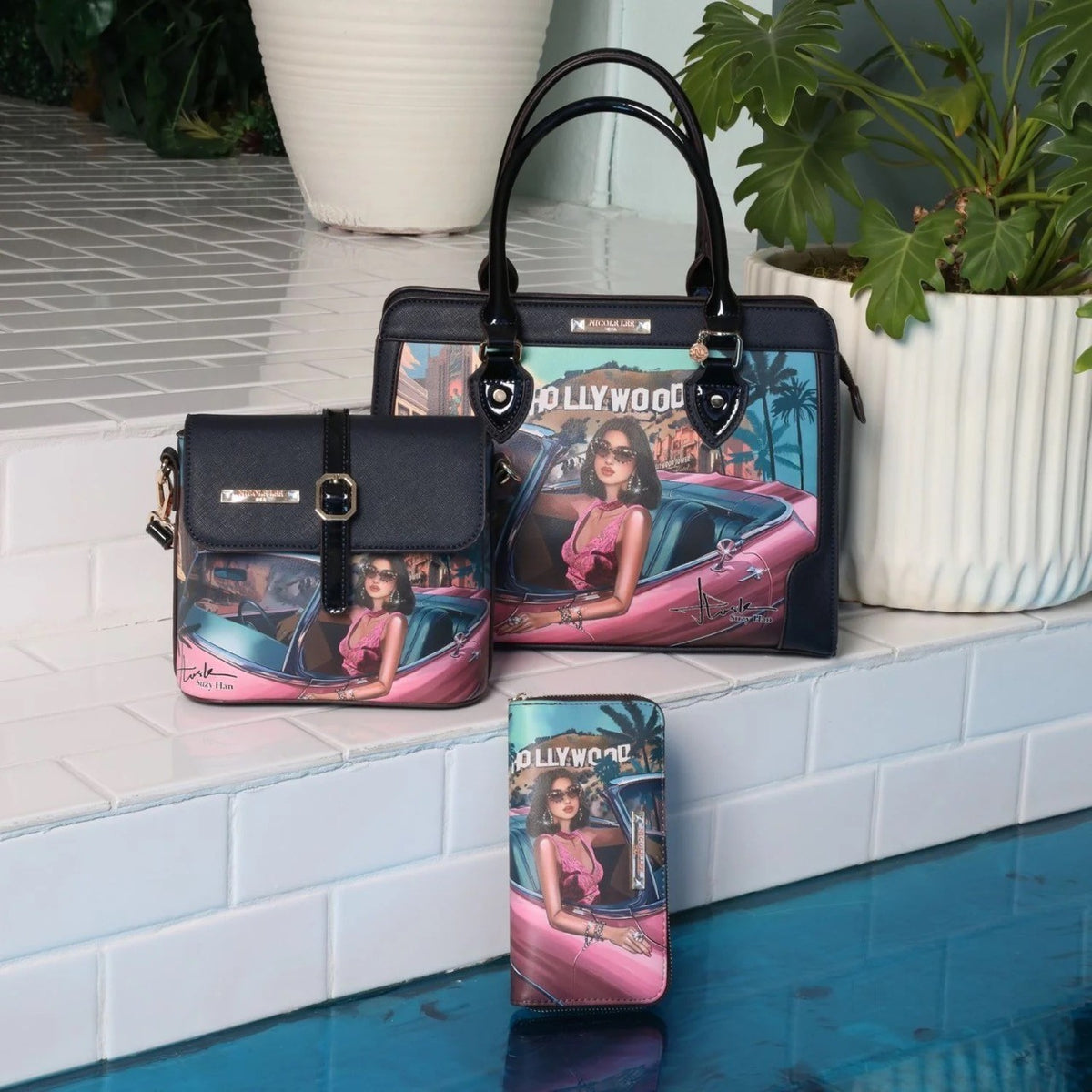Authentic Nicole Lee USA "Hollywood Drive" 3 Piece Bag Set