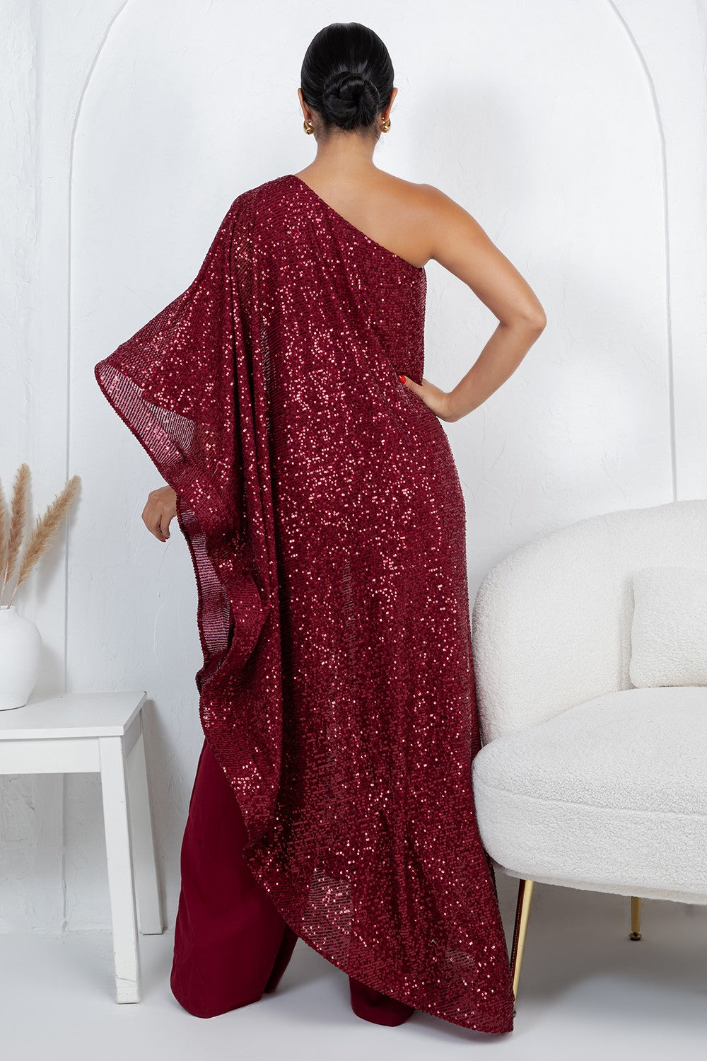 Elegant Sequin Jumpsuit- Burgundy