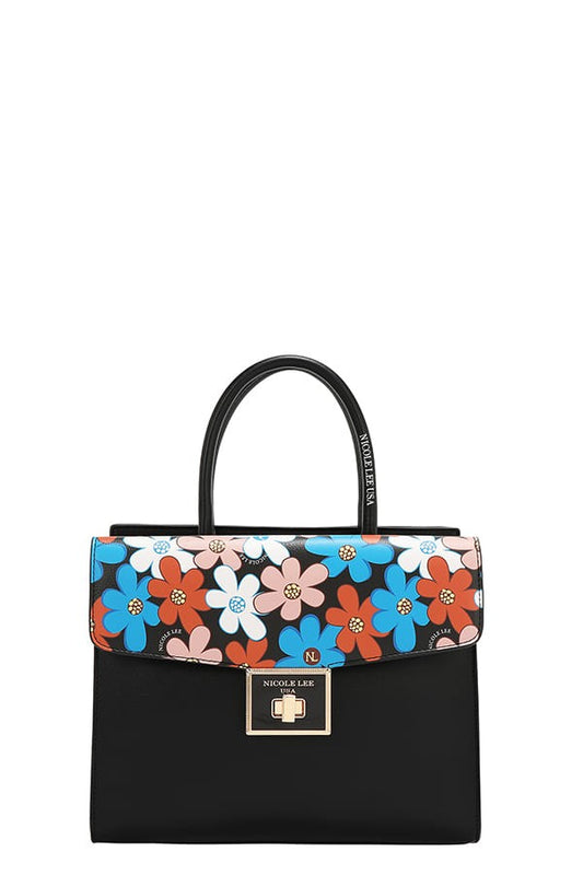 Nicole Lee USA Flower Pop Satchel Bag- Black