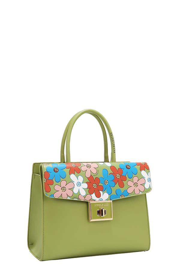 Nicole Lee USA Flower Pop Satchel Bag- Green