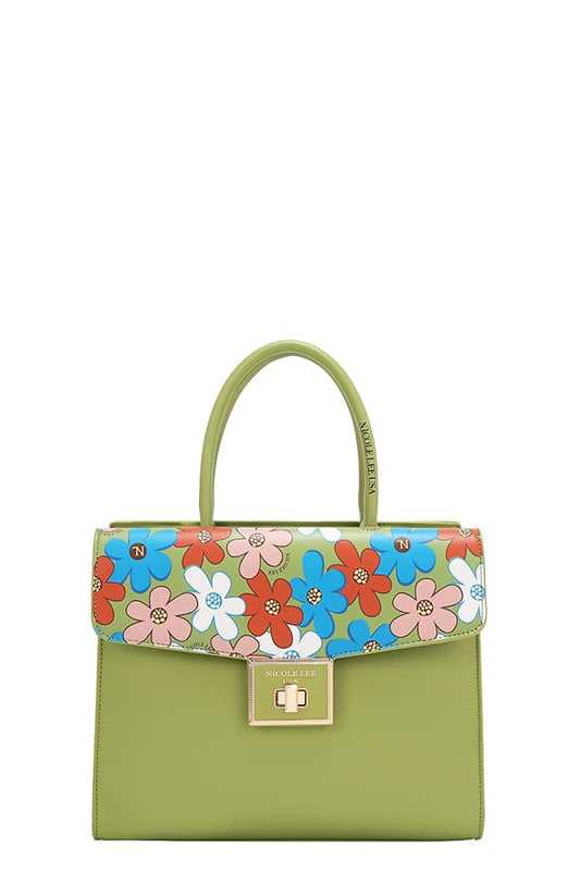 Nicole Lee USA Flower Pop Satchel Bag- Green