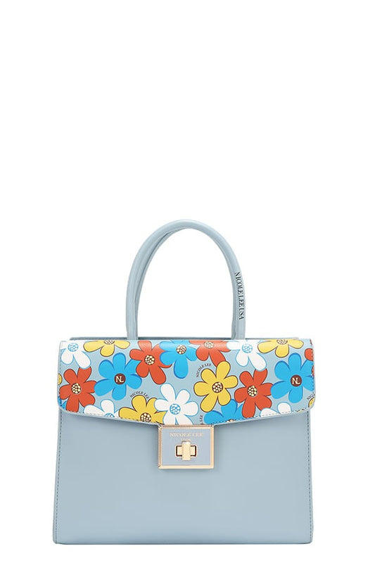 Nicole Lee USA Flower Pop Satchel Bag- Blue