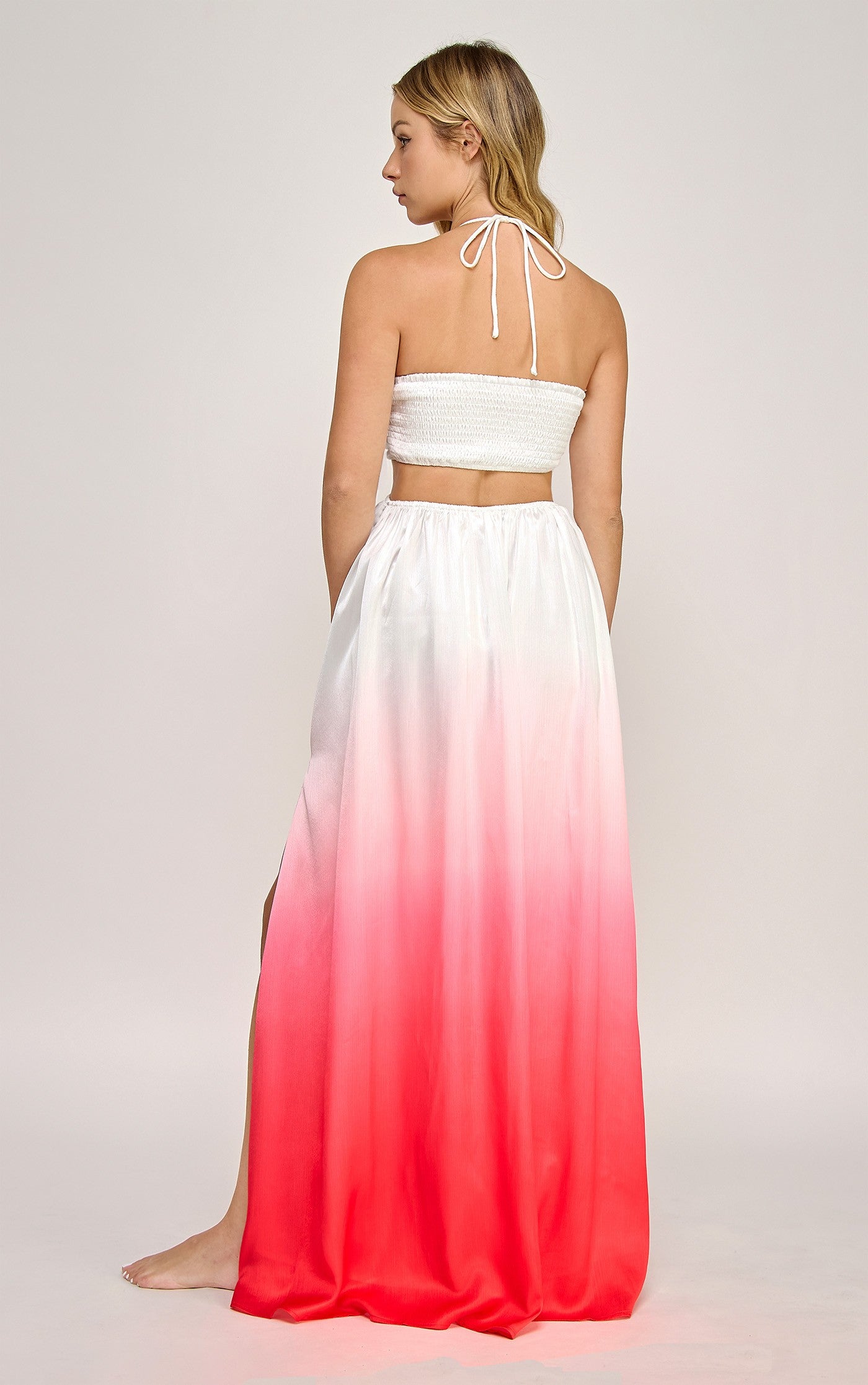 Ombre Starfish Trim Halter Neck Maxi Dress- Strawberry