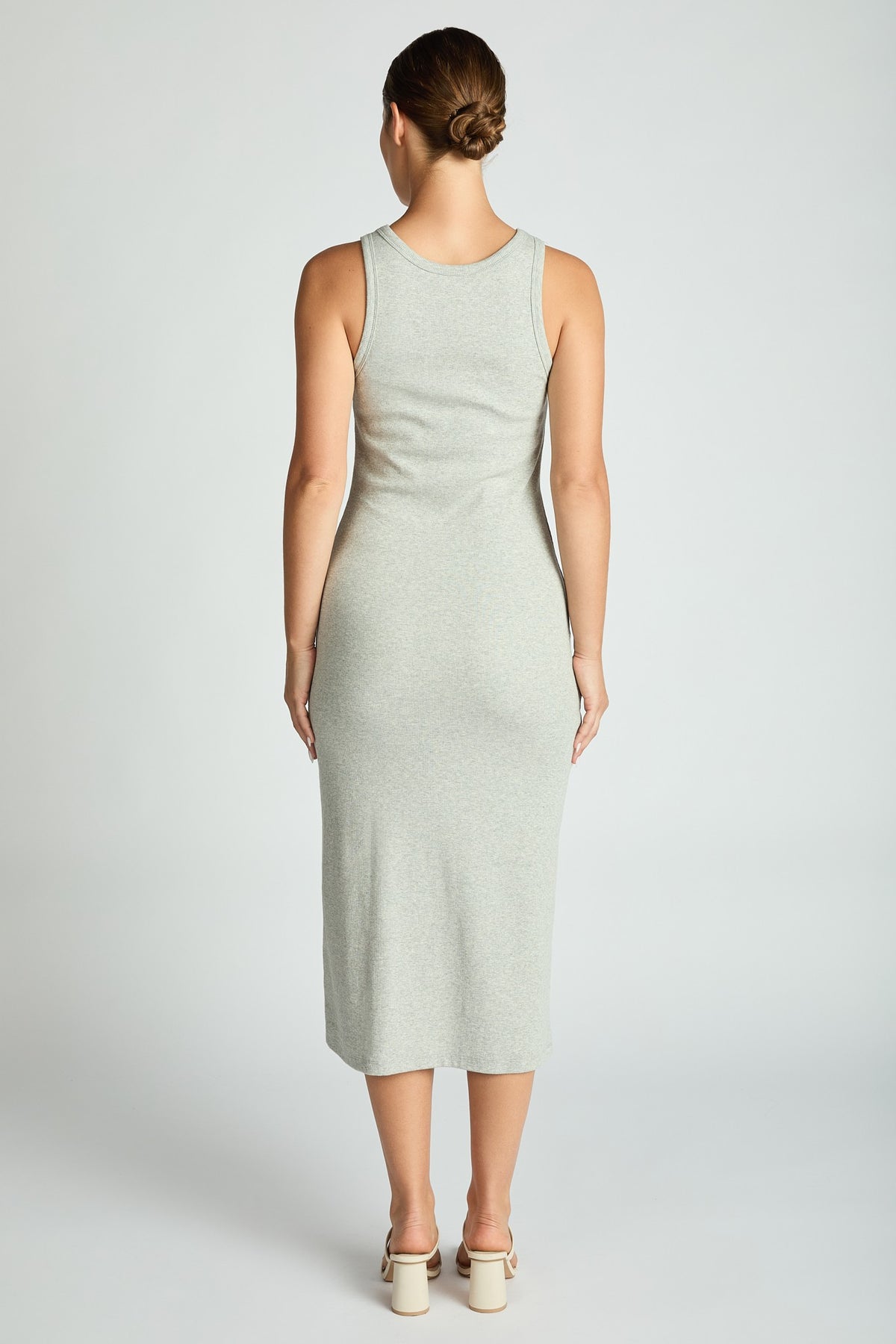 Comfort Collection: Ribbed Sleeveless Built In Bra Dress- Black/Cinnamon/Grey