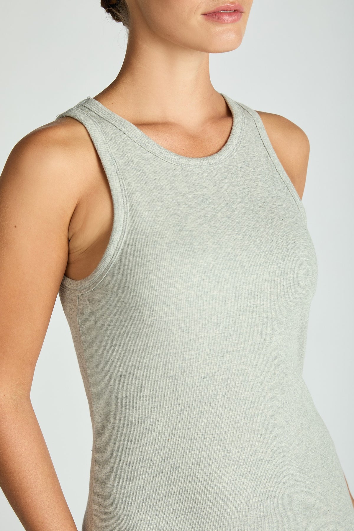 Comfort Collection: Ribbed Sleeveless Built In Bra Dress- Black/Cinnamon/Grey