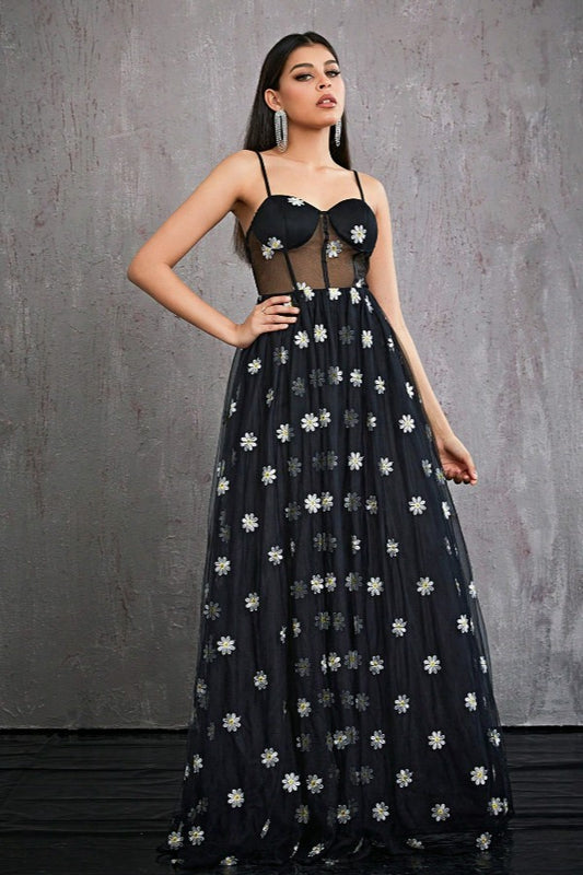 Strap Sheer Evening Party Dress