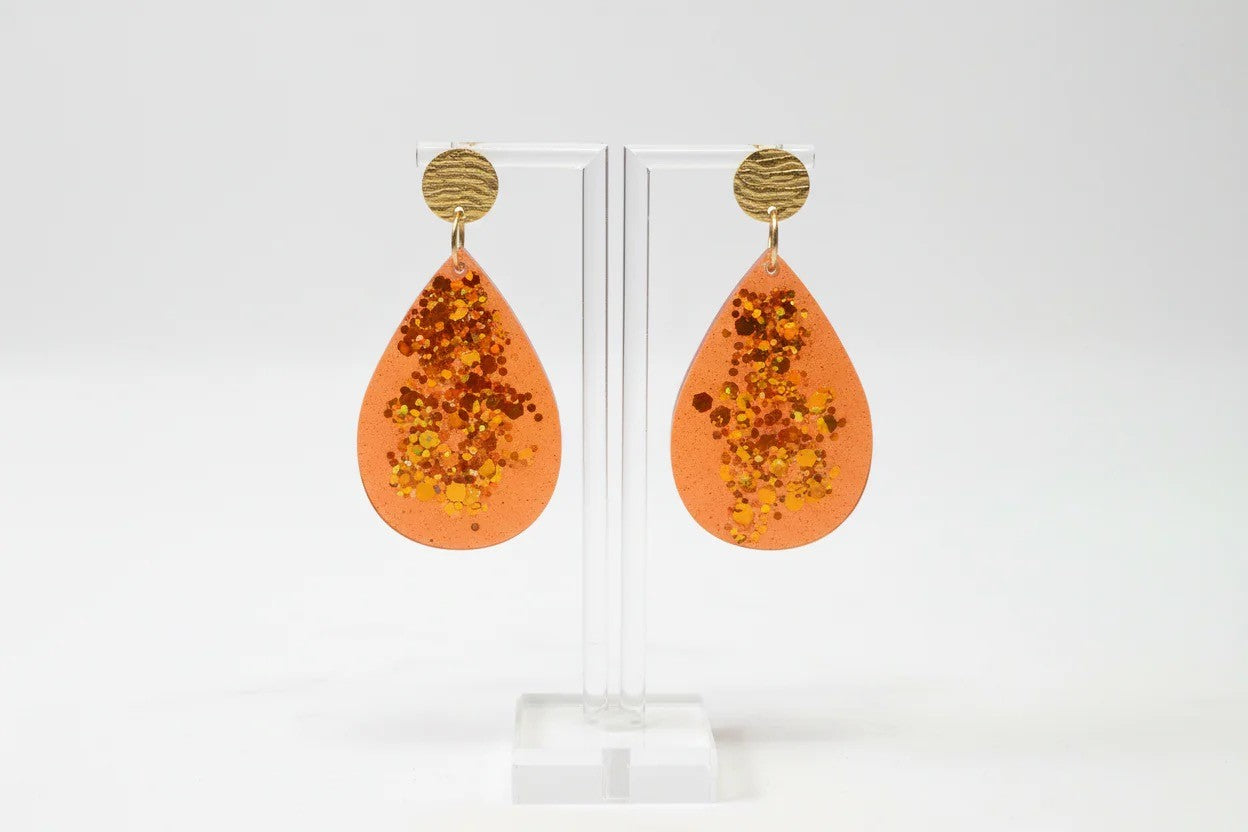 Minimalist Orange Glitter Resin Teardrop Earrings (PRE-ORDER)