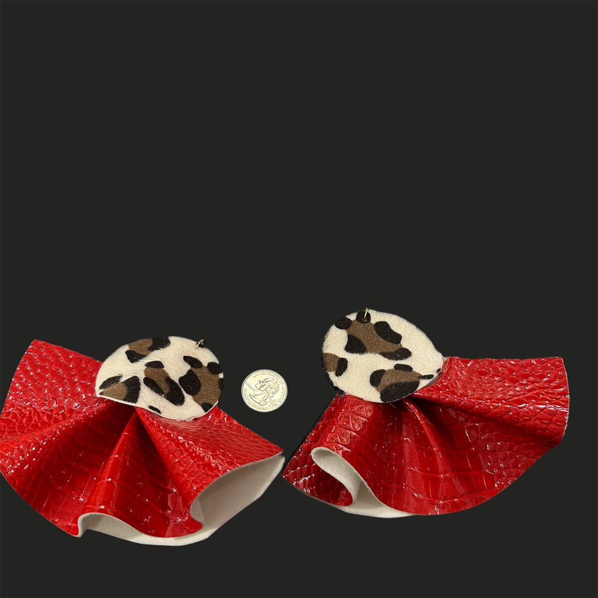 Oversized Statement Leopard And Red Ruffle Earrings (PRE-ORDER)