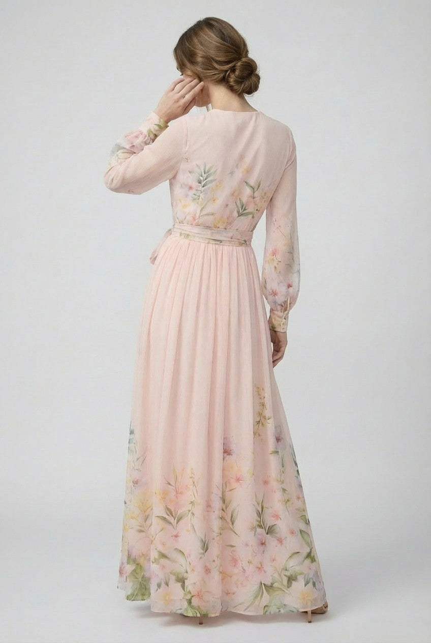 Floral Chiffon Wrap Maxi Dress- Blue or Pink (PREORDER)