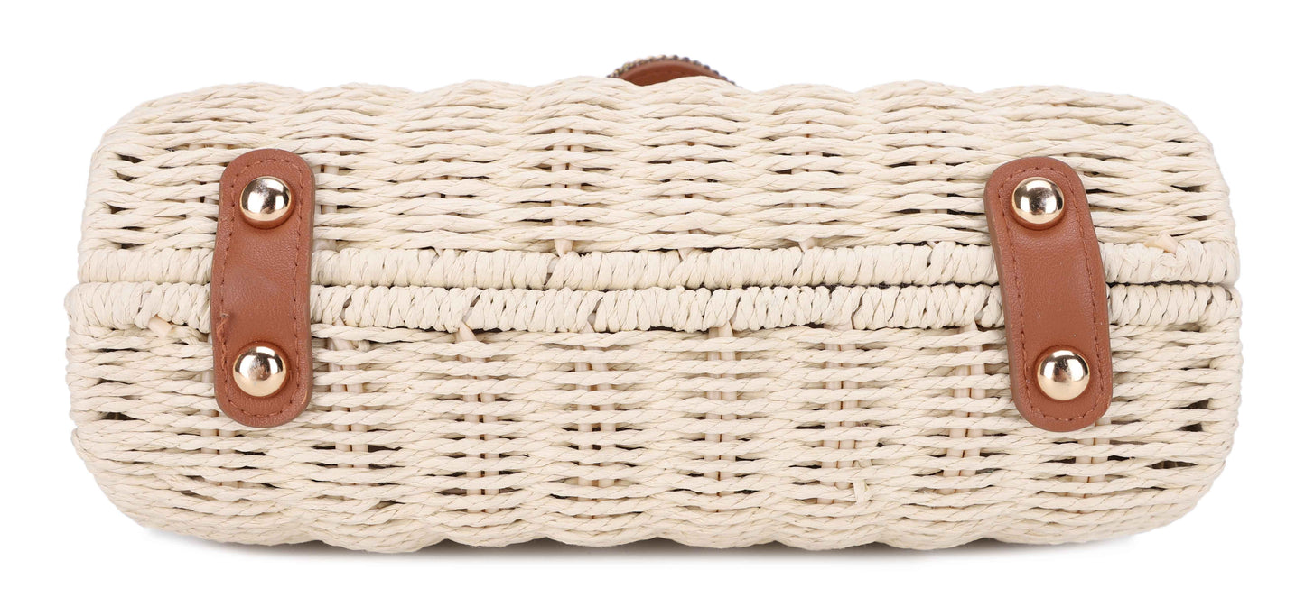 Fashion Beaded Straw Handle Satchel Bag