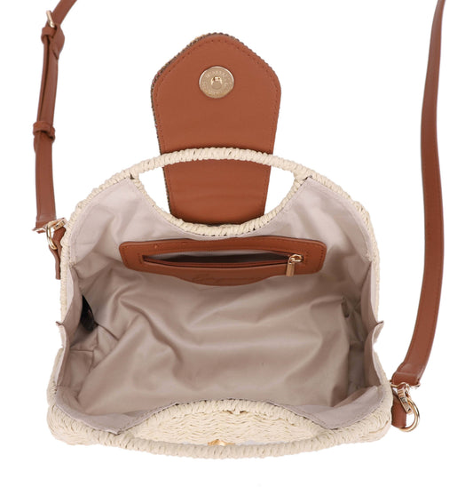 Fashion Beaded Straw Handle Satchel Bag