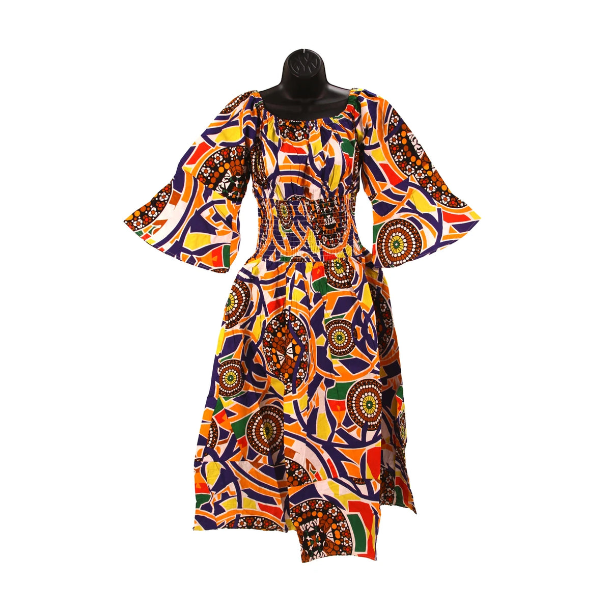 Luxe African Ankara Print Off-Shoulder Dress