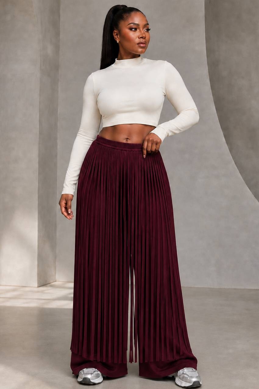 Burgundy Trousers With Fringe Detail
