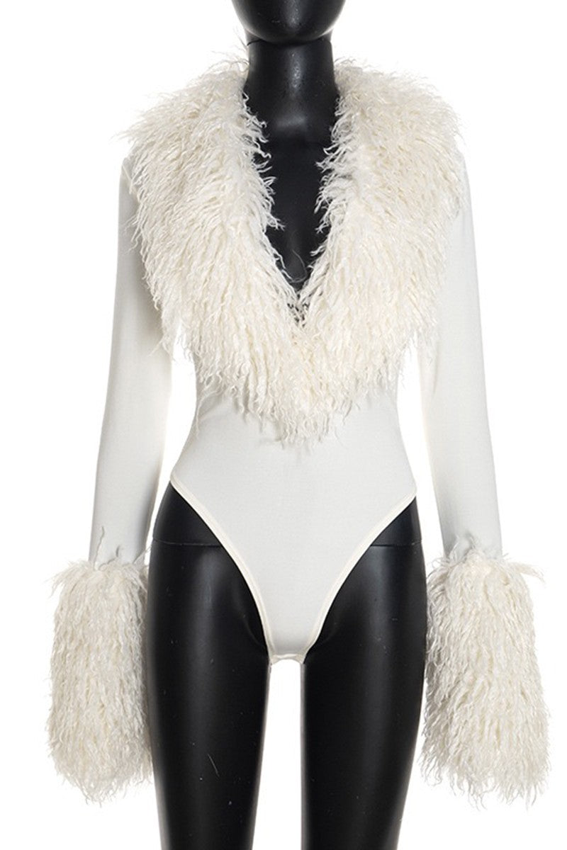 Furry Me Bodysuit Top- Ivory