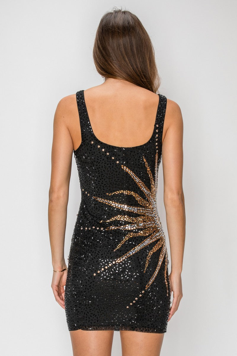 Sun Spotlight Glammy Mini Dress- Black