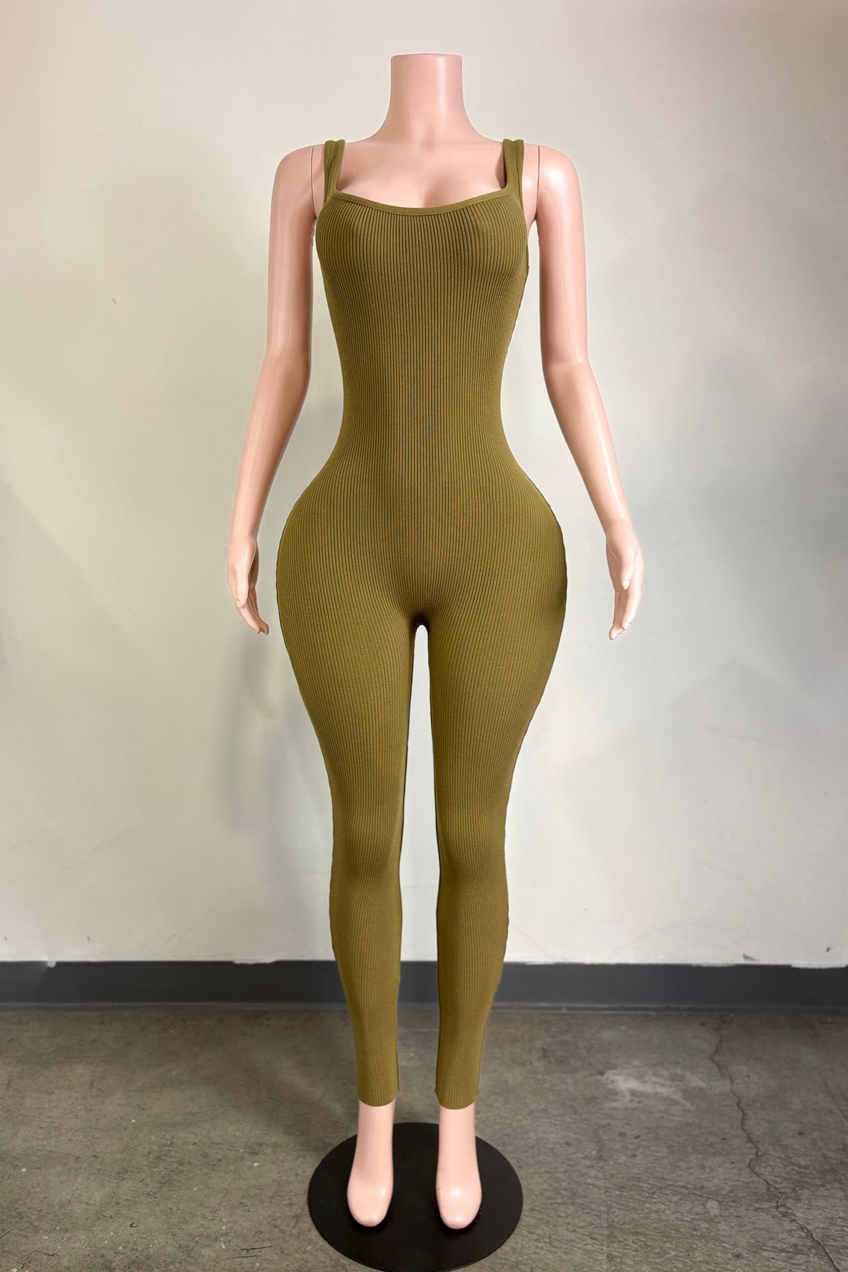 Take Me Back Criss-Cross Back Scrunched Butt Jumpsuit- Olive