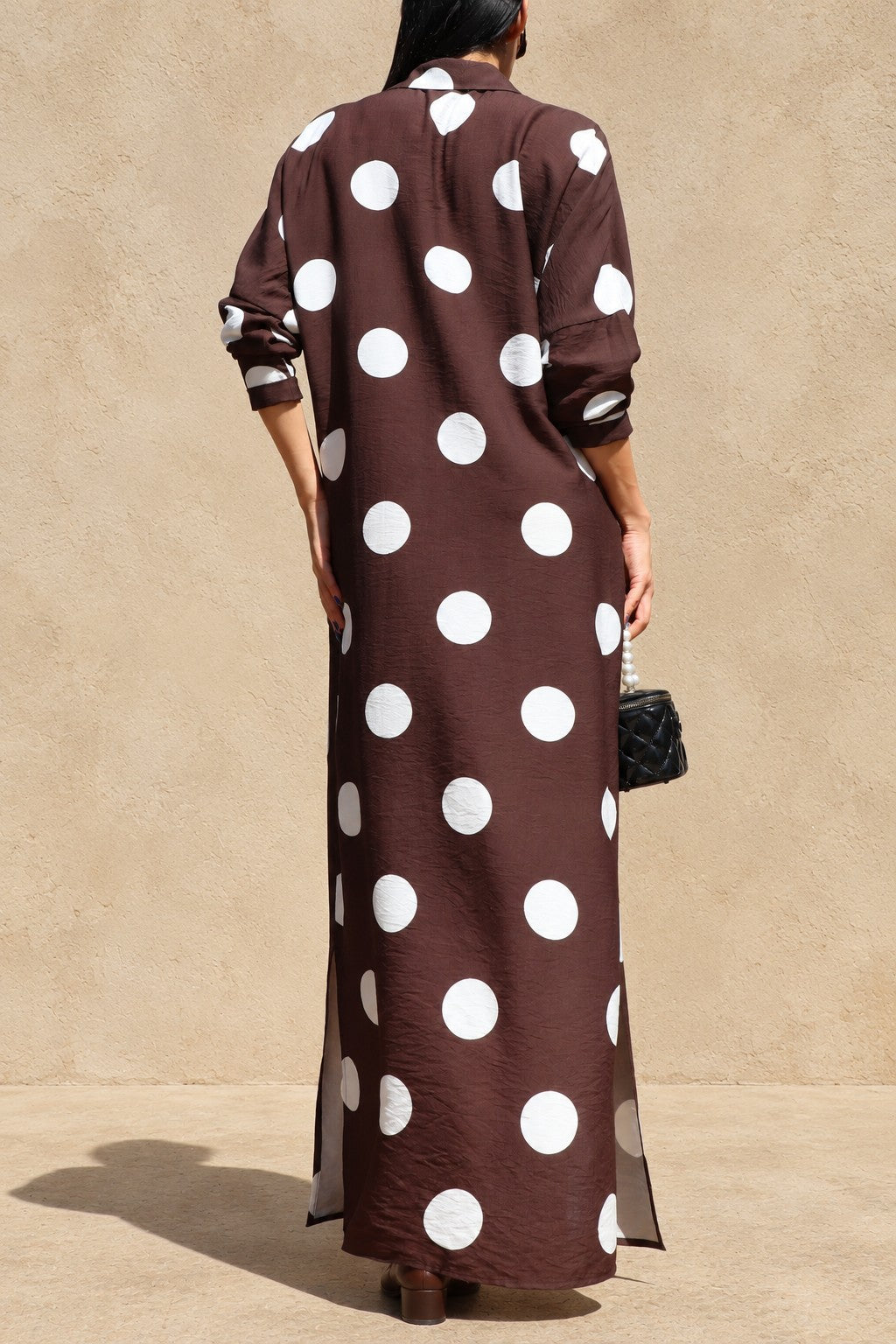 Brown Maxi Dress w/ White Polka Dots