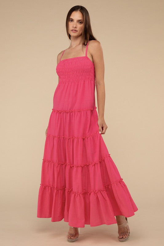 Woven Smocked Top Tiered Cami Maxi Dress-3 Colors