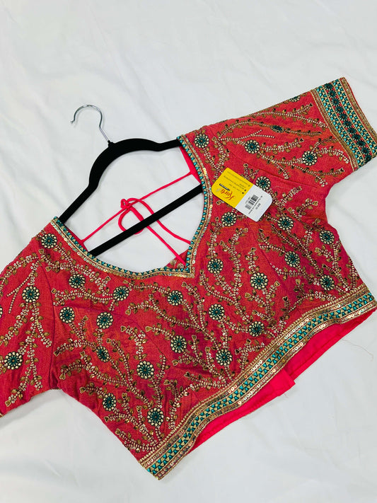 1669 - Pink Kanjeevaram Silk Blouse Ready To Wear Bridal Saree Top