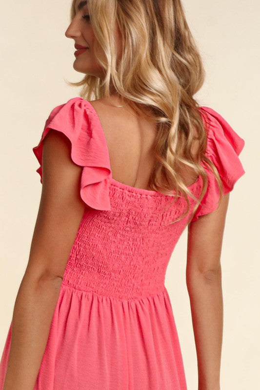 PLUS SIZE EMBROIDERY DOT WOVEN MAXI DRESS WITH SIDE POCKETS