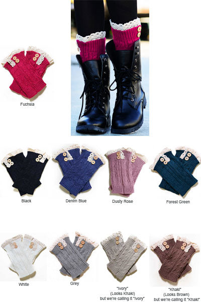 Crochet Button Trim Short Leg Warmers